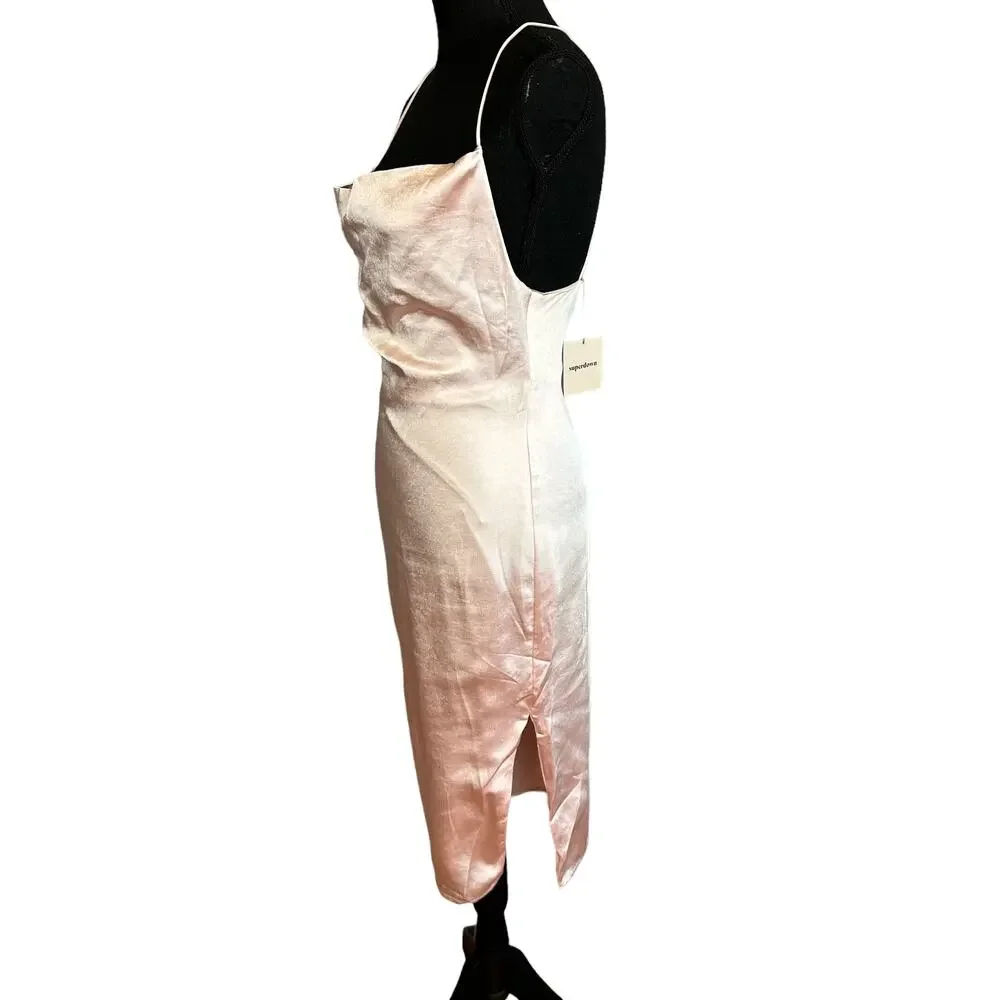 Superdown Pastel Pink Satin Midi Slip Dress Size XS Ruched Coquette Billie NEW - Picture 5 of 8